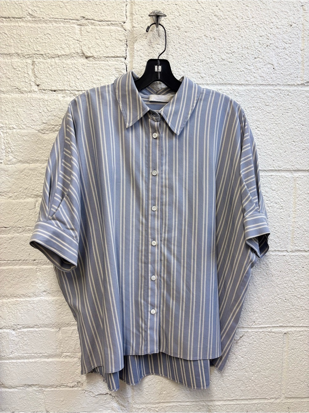 SABLYN Gisele Relaxed Blue and White Striped Button Down